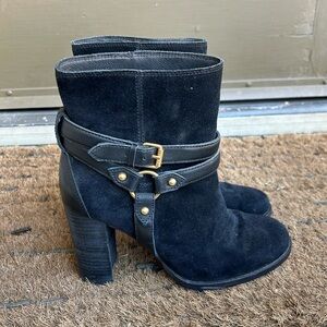Ugg Dandridge Black Suede Heeled Ankle Boots Leather Women's Sz 7 Excellent
